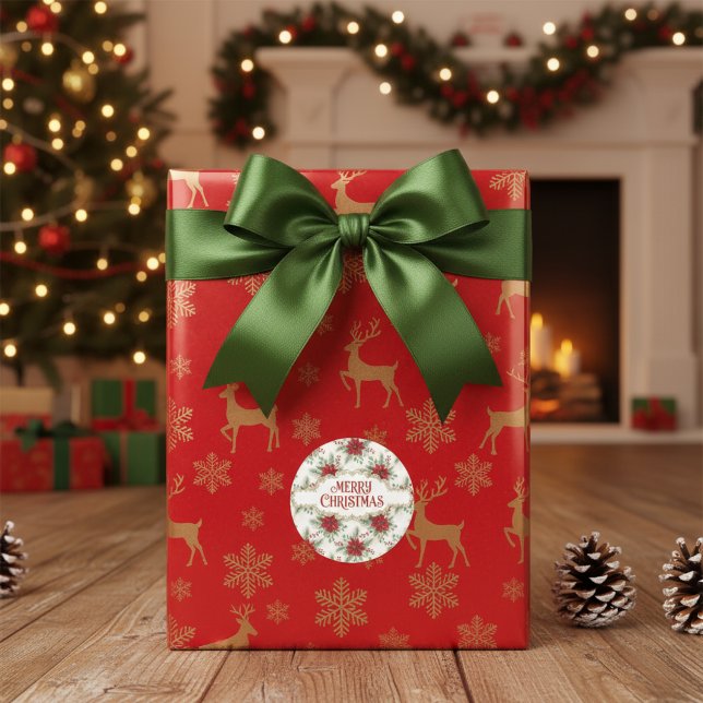 Poinsettia Navidad - Sello Floral de Fiesta Elegan (Poinsettia Christmas - Elegant Holiday Floral Sticker
)