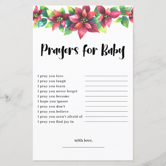 Poinsettia Prayers para la tarjeta de Baby Shower (Anverso)