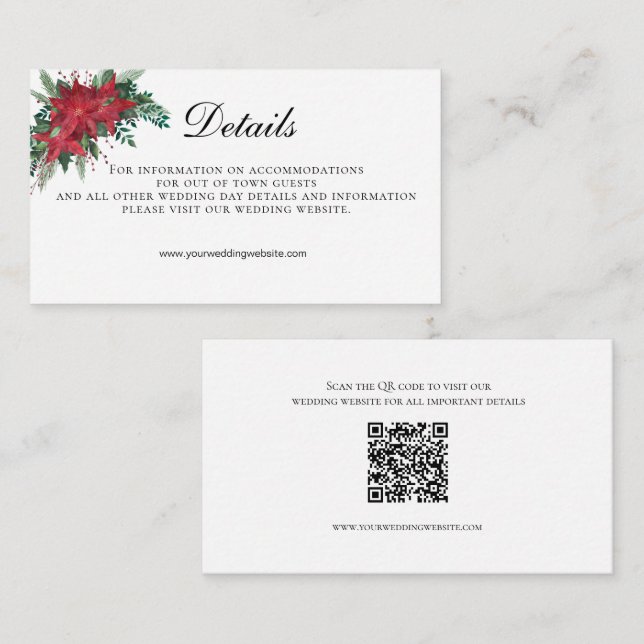 Poinsettia QR Boda de código Detalles Tarjeta de g (Anverso / Reverso)