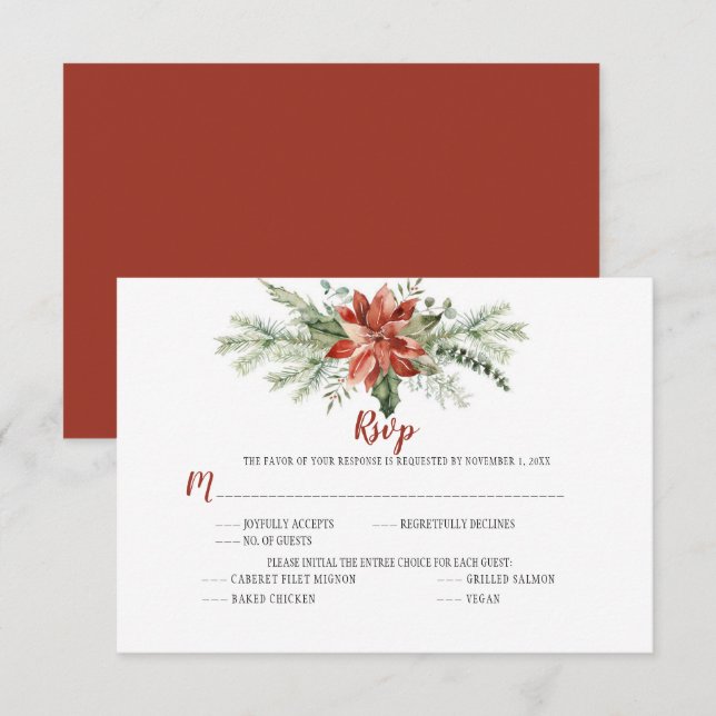 Poinsettia Roja Elegante Perenne Navidad RSVP (Anverso / Reverso)