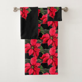 Poinsettia Roja en Floral de Navidad Negro