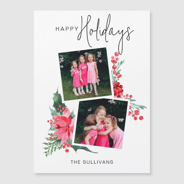 Poinsettia rosa bonito y Holly 2-Foto (Anverso)