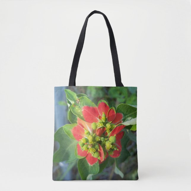 Poinsettia salvaje en una bolsa de tocador impresa (Anverso)
