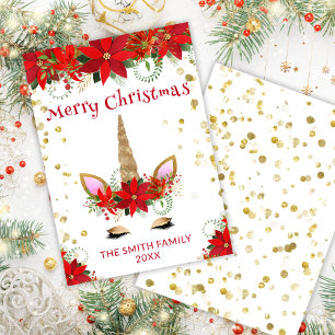 Poinsettia Unicorn con tarjeta de Navidades rojos