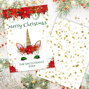 Poinsettia Unicornio con tarjeta de Navidad verde