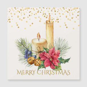 Poinsettia, velas, tarjeta magnética de Navidades 