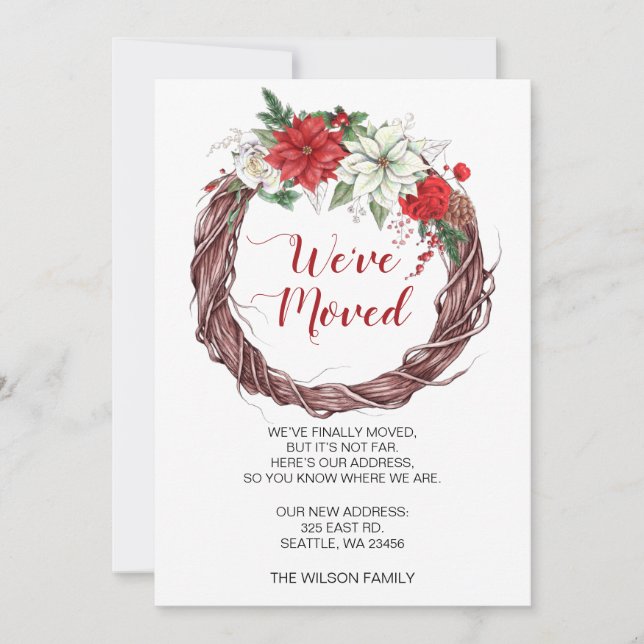 Poinsettia Wreath hemos movido la Invitación navid (Anverso)