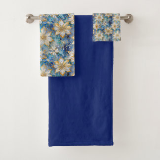 Poinsettias de los Navidades Blue White Gold