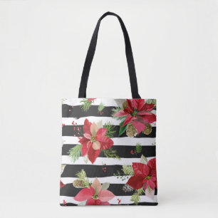 Poinsettias en negro, franjas blancas en bolsa