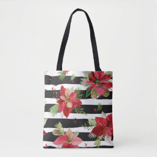 Poinsettias en negro, franjas blancas en bolsa