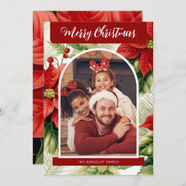 Poinsettias rojas Feliz Navidad Foto personalizada