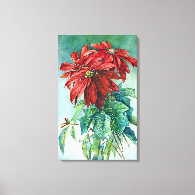 Poinsettias Vintage Art Lienzo envuelto (Anverso)