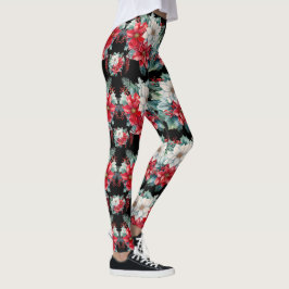 Poinsettias y Holly Berries Leggings - Bonito
