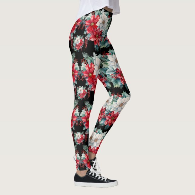 Poinsettias y Holly Berries Leggings - Bonito (Derecha)