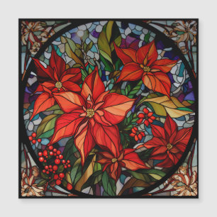 Poinsettias y holly de estilo de vidrio con mancha