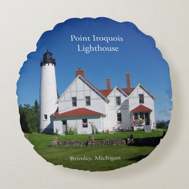 Point Iroquois Lighthouse almohada redonda (Anverso)