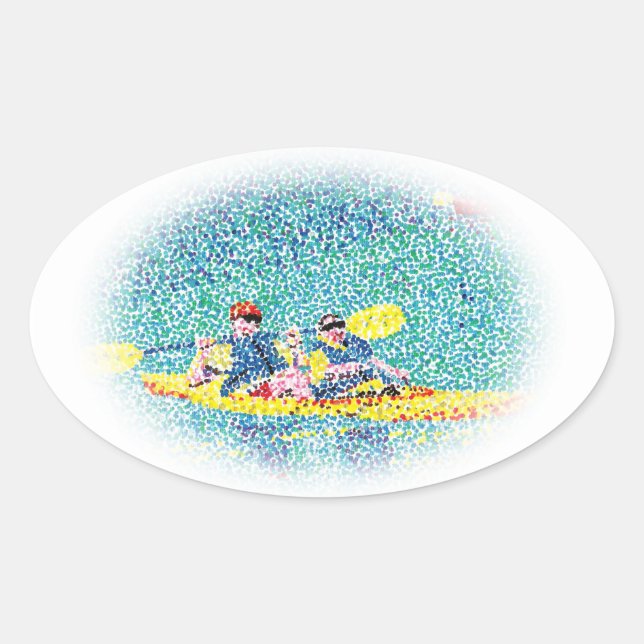 Pointillismo Pintura de escena de Kayak, pegatinas (Anverso)