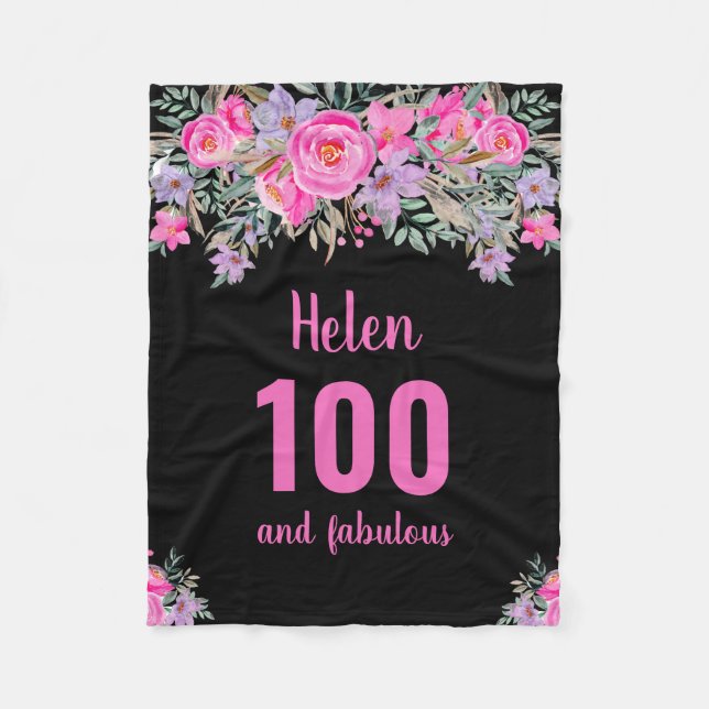 Polar 100 cumpleaños manta de pulpa floral rosa negra (Anverso)