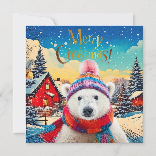 Polar Bear gorro y bufanda de Santa Feliz Navidad (Anverso)