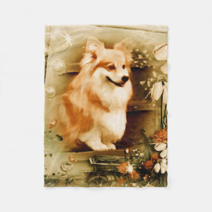 Polar Corgi Galés en manta floral del paño grueso y