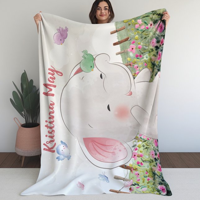 Polar Elefante de manta infantil con flores de Rubor par (Kid’s Blanket Elephant with Birds Blush Floral)