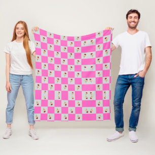 Polar Elegante Chic Rosa & Blanco Cuadro Con Manta De Fl