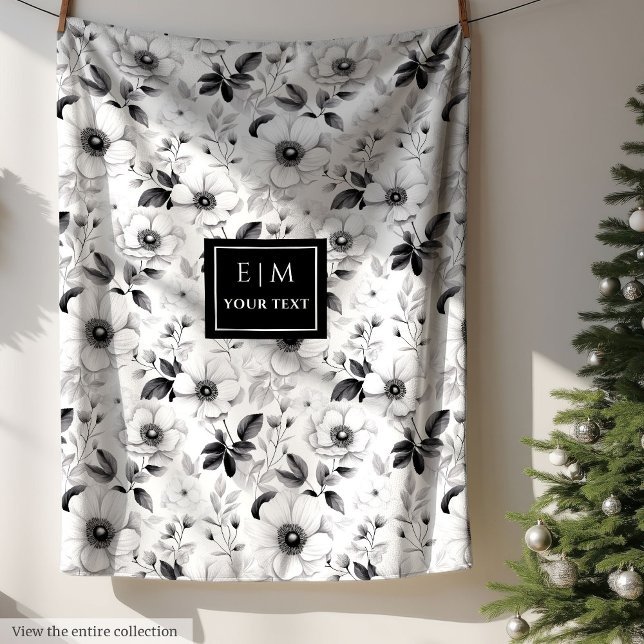 Polar Elegante manta de flores monocromas en tonos grise (Elegant monochrome flowers blanket in grey hues)