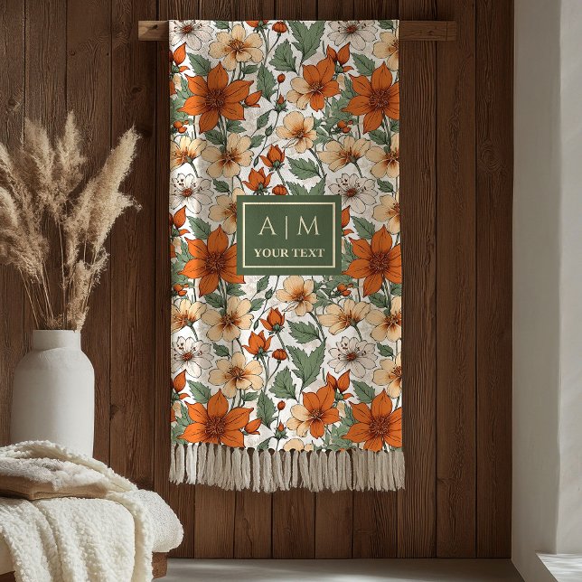 Polar Flores de Otoño Encantadoras Manta de Verde Salvia (Charming Autumn Flowers Rusty Sage Green Blanket

)