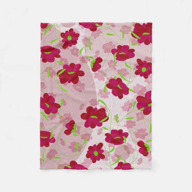 Polar Flores Rosadas y Rojas - Manta de Peluche (Anverso)