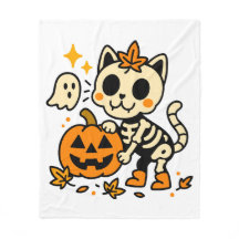 Gato Esqueleto Lindo con Manta de Felpa de Calabaz