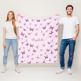 Polar Hermosas mariposas rosadas Manta de felpa con nomb