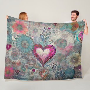 Polar Hippie retro: manta de fleche rosa de corazón