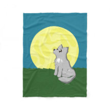 Lobo desaliñado lindo con la manta de la luna