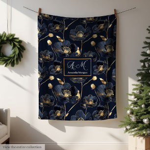 Polar Lux Minimalista Manta Navy Flores Doradas Monogram