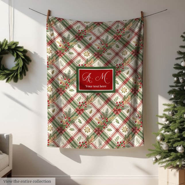 Polar Manta a cuadros de acuarela verde y roja rústica (Rustic green and red watercolor checkered blanket)