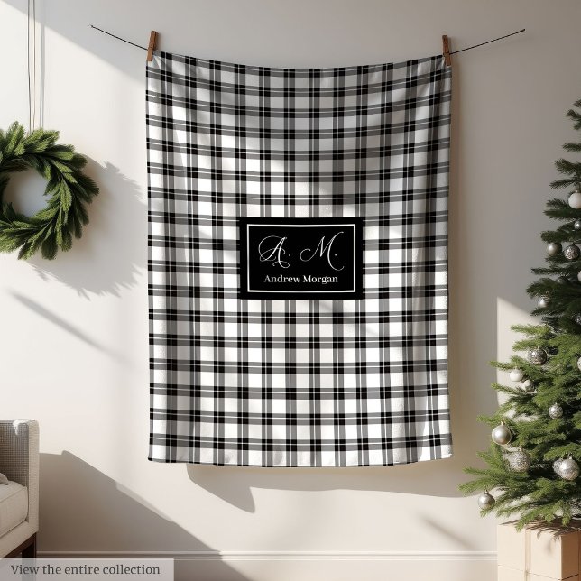 Polar Manta a Cuadros Gris Tono Negro Blanco Rústico par (Grey Hues Rustic Black White Plaid Blanket for Him)