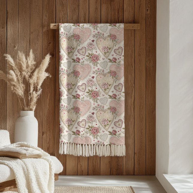Polar Manta acogedora de San Valentín rosa sonrosado amo (Cozy Valentine Blanket Blush Pink Love & Roses)