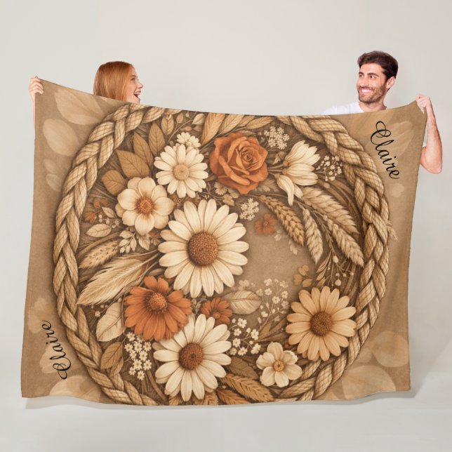 Polar Manta circular tejida floral boho personalizable (In situ)