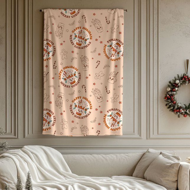 Polar Manta con ambiente de los 70 Groovy Pastel Acento  (70s Vibe Blanket Groovy Pastel Christmas Accent)