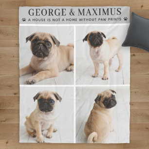 Polar Manta con cita de huellas de patas de perro gris