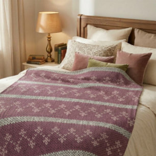 Polar Manta con Estampado de Tejido Acogedor en Burdeos