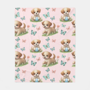 Polar Manta con Patrón de Cachorros y Mariposas