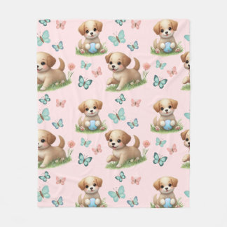 Polar Manta con Patrón de Cachorros y Mariposas