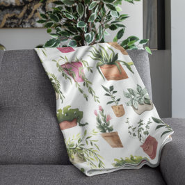 Polar Manta con patrón de plantas en macetas acuarela