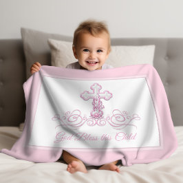 Polar Manta de Bautizo para Bebé Niña con Cruz Rosa