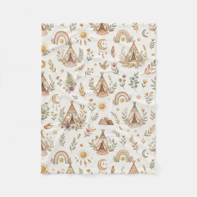 Polar Manta de bebé Boho Teepee y Arcoíris Bosque Neutro (Anverso)