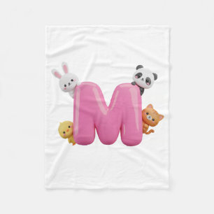 Polar Manta de bebé de felpa con letra M en 3D rosa y an