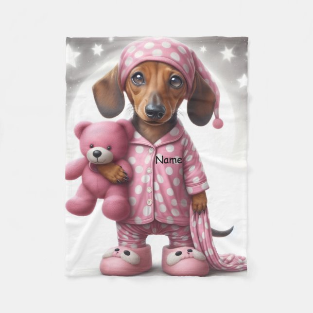 Polar Manta de bebé de felpa de Dachshund rosa y blanco (Anverso)