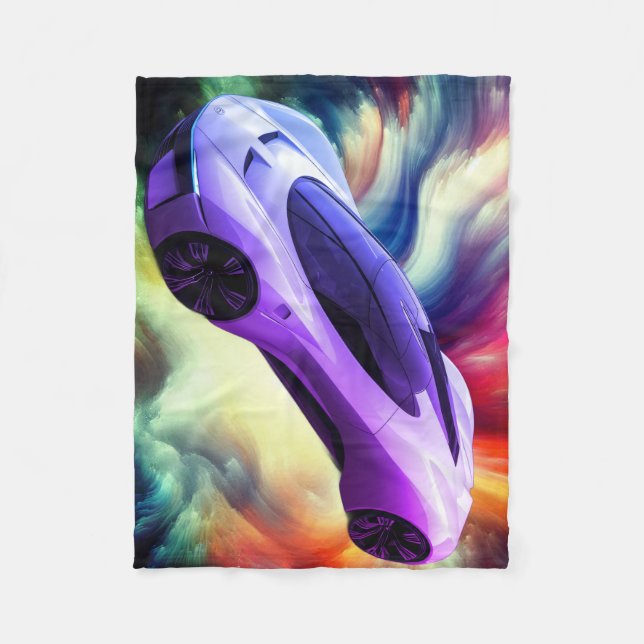 Polar Manta de bebé personalizada con un coche morado (Anverso)