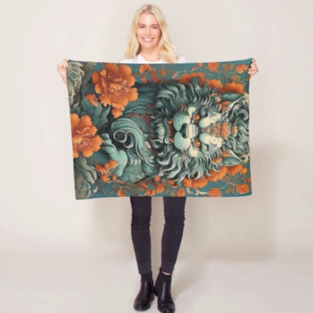 Polar Manta de borrega León de la Sabiduría (Asian Lion Head  blanket - soft and colourful available  in 3 different sizes. 
)